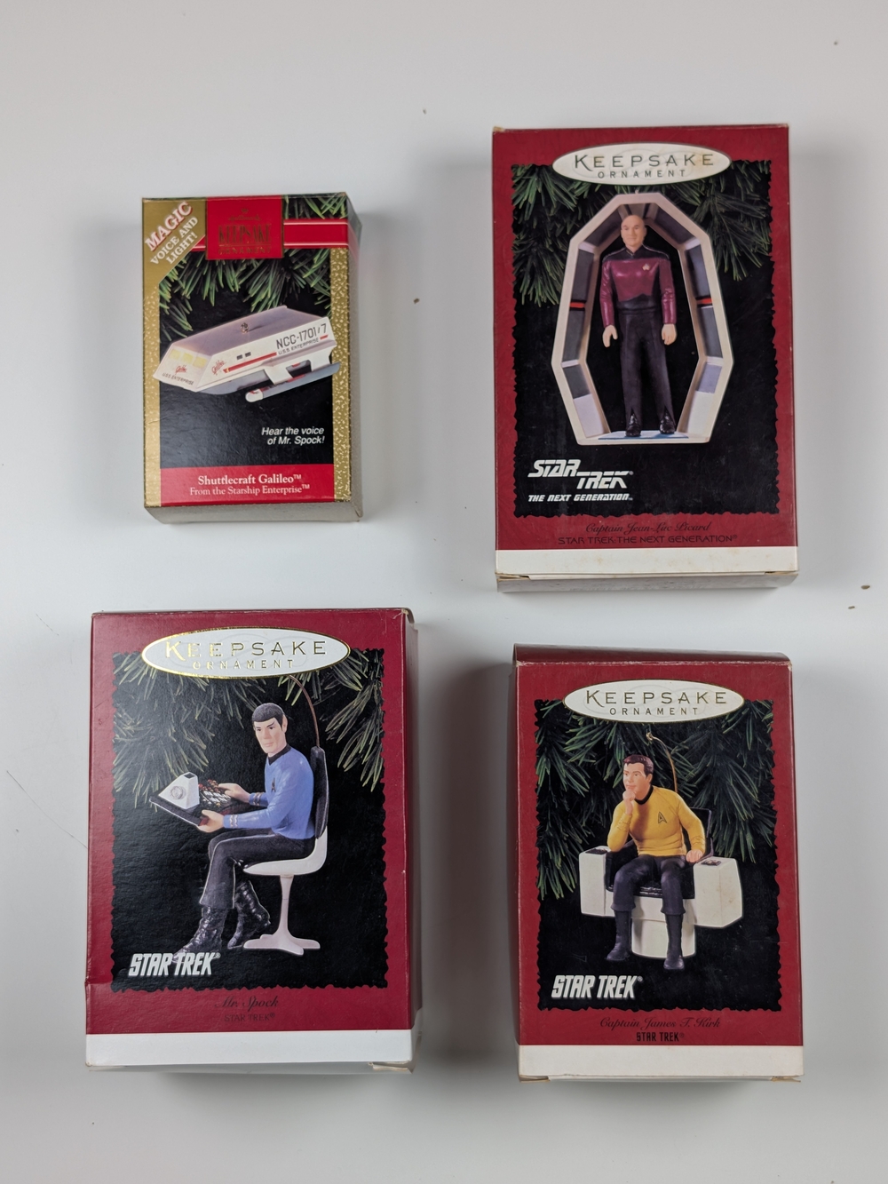 Lot 4 Hallmark Keepsake Star Trek Ornaments 1992 Galileo Kirk Spock Picard Box